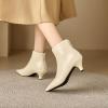 imageSHEMEE Fashion Womens Kitten Heels Ankle Boots Sexy Pointy Toe Booties Mid Heels Zipper Work Party Dress Shoes721 Beige