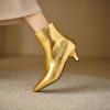 imageSHEMEE Fashion Womens Kitten Heels Ankle Boots Sexy Pointy Toe Booties Mid Heels Zipper Work Party Dress Shoes723 Gold