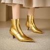 imageSHEMEE Fashion Womens Kitten Heels Ankle Boots Sexy Pointy Toe Booties Mid Heels Zipper Work Party Dress Shoes723 Gold