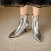 imageSHEMEE Fashion Womens Kitten Heels Ankle Boots Sexy Pointy Toe Booties Mid Heels Zipper Work Party Dress Shoes723 Silver