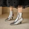 imageSHEMEE Fashion Womens Kitten Heels Ankle Boots Sexy Pointy Toe Booties Mid Heels Zipper Work Party Dress Shoes723 Silver