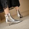imageSHEMEE Fashion Womens Kitten Heels Ankle Boots Sexy Pointy Toe Booties Mid Heels Zipper Work Party Dress Shoes723 Silver