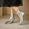 imageSHEMEE Fashion Womens Kitten Heels Ankle Boots Sexy Pointy Toe Booties Mid Heels Zipper Work Party Dress Shoes723 Silver