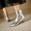 imageSHEMEE Fashion Womens Kitten Heels Ankle Boots Sexy Pointy Toe Booties Mid Heels Zipper Work Party Dress Shoes723 Silver