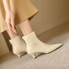 imageSHEMEE Fashion Womens Kitten Heels Ankle Boots Sexy Pointy Toe Booties Mid Heels Zipper Work Party Dress ShoesBeige