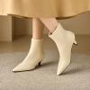 imageSHEMEE Fashion Womens Kitten Heels Ankle Boots Sexy Pointy Toe Booties Mid Heels Zipper Work Party Dress ShoesBeige