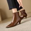imageSHEMEE Fashion Womens Kitten Heels Ankle Boots Sexy Pointy Toe Booties Mid Heels Zipper Work Party Dress ShoesBrown