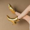imageSHEMEE Fashion Womens Kitten Heels Ankle Boots Sexy Pointy Toe Booties Mid Heels Zipper Work Party Dress ShoesGold