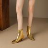 imageSHEMEE Fashion Womens Kitten Heels Ankle Boots Sexy Pointy Toe Booties Mid Heels Zipper Work Party Dress ShoesGold