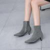 imageSHEMEE Fashion Womens Kitten Heels Ankle Boots Sexy Pointy Toe Booties Mid Heels Zipper Work Party Dress ShoesGrey Suede
