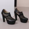 imageSHEMEE Womens Super High Heel Platform Pumps Block Chunky Heels Ankle Booties Buckle Pull On Dress ShoesBlack Mesh