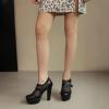 imageSHEMEE Womens Super High Heel Platform Pumps Block Chunky Heels Ankle Booties Buckle Pull On Dress ShoesBlack Mesh