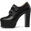 imageSHEMEE Womens Super High Heel Platform Pumps Block Chunky Heels Ankle Booties Buckle Pull On Dress ShoesBlack1