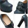 imageSHEMEE Womens Super High Heel Platform Pumps Block Chunky Heels Ankle Booties Buckle Pull On Dress ShoesBlue1