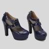 imageSHEMEE Womens Super High Heel Platform Pumps Block Chunky Heels Ankle Booties Buckle Pull On Dress ShoesDark Blue Mesh