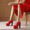 imageSHEMEE Womens Super High Heel Platform Pumps Block Chunky Heels Ankle Booties Buckle Pull On Dress ShoesRed1