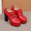 imageSHEMEE Womens Super High Heel Platform Pumps Block Chunky Heels Ankle Booties Buckle Pull On Dress ShoesRed1
