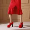 imageSHEMEE Womens Super High Heel Platform Pumps Block Chunky Heels Ankle Booties Buckle Pull On Dress ShoesRed1