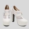 imageSHEMEE Womens Super High Heel Platform Pumps Block Chunky Heels Ankle Booties Buckle Pull On Dress ShoesWhite Mesh