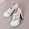 imageSHEMEE Womens Super High Heel Platform Pumps Block Chunky Heels Ankle Booties Buckle Pull On Dress ShoesWhite Mesh