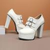 imageSHEMEE Womens Super High Heel Platform Pumps Block Chunky Heels Ankle Booties Buckle Pull On Dress ShoesWhite1