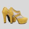 imageSHEMEE Womens Super High Heel Platform Pumps Block Chunky Heels Ankle Booties Buckle Pull On Dress ShoesYellow Mesh