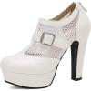 imageSHEMEE Womens Super High Heel Platform Pumps Block Chunky Heels Ankle Booties Buckle Pull On Dress ShoesWhite Mesh