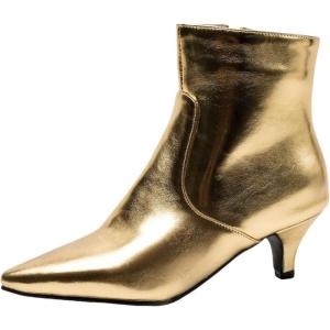 imageSHEMEE Fashion Womens Kitten Heels Ankle Boots Sexy Pointy Toe Booties Mid Heels Zipper Work Party Dress Shoes723 Gold