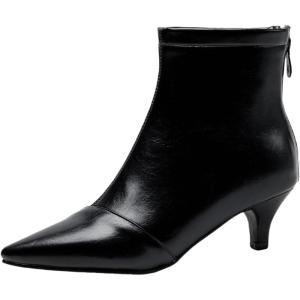imageSHEMEE Fashion Womens Kitten Heels Ankle Boots Sexy Pointy Toe Booties Mid Heels Zipper Work Party Dress ShoesBlack