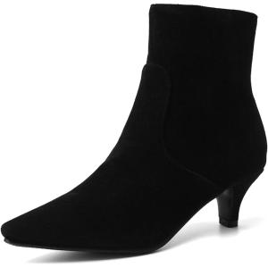imageSHEMEE Fashion Womens Kitten Heels Ankle Boots Sexy Pointy Toe Booties Mid Heels Zipper Work Party Dress ShoesBlack Suede