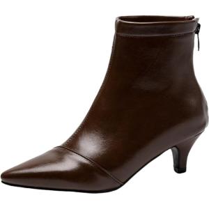 imageSHEMEE Fashion Womens Kitten Heels Ankle Boots Sexy Pointy Toe Booties Mid Heels Zipper Work Party Dress ShoesBrown