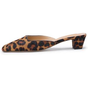 imageSHEMEE Womens Mules Block Kitten Heels Slip On Closed Square Toe Chunky Pumps Slides Backless Casual Dress ShoesLeopard Suede