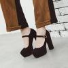 imageSHEMEE Womens Chunky High Heels Platform Mary Janes Pumps Faux Suede Ankle Strap Buckle Round Toe Block Heeled Dress ShoesBlack