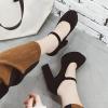 imageSHEMEE Womens Chunky High Heels Platform Mary Janes Pumps Faux Suede Ankle Strap Buckle Round Toe Block Heeled Dress ShoesBlack