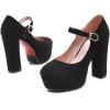 imageSHEMEE Womens Chunky High Heels Platform Mary Janes Pumps Faux Suede Ankle Strap Buckle Round Toe Block Heeled Dress ShoesBlack