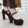imageSHEMEE Womens Chunky High Heels Platform Mary Janes Pumps Faux Suede Ankle Strap Buckle Round Toe Block Heeled Dress ShoesBlack
