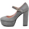 imageSHEMEE Womens Chunky High Heels Platform Mary Janes Pumps Faux Suede Ankle Strap Buckle Round Toe Block Heeled Dress ShoesGrey