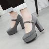 imageSHEMEE Womens Chunky High Heels Platform Mary Janes Pumps Faux Suede Ankle Strap Buckle Round Toe Block Heeled Dress ShoesGrey