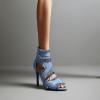imageSHEMEE Womens Denim Patchwork Mesh Peep Toe High Heels Sandals Booties Lace Up Summer Opentoe Back Zipper Short Ankle Boots01blue