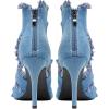 imageSHEMEE Womens Denim Patchwork Mesh Peep Toe High Heels Sandals Booties Lace Up Summer Opentoe Back Zipper Short Ankle Boots01blue