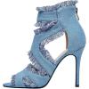 imageSHEMEE Womens Denim Patchwork Mesh Peep Toe High Heels Sandals Booties Lace Up Summer Opentoe Back Zipper Short Ankle Boots01blue