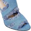 imageSHEMEE Womens Denim Patchwork Mesh Peep Toe High Heels Sandals Booties Lace Up Summer Opentoe Back Zipper Short Ankle Boots01blue