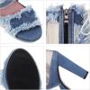 imageSHEMEE Womens Denim Patchwork Mesh Peep Toe High Heels Sandals Booties Lace Up Summer Opentoe Back Zipper Short Ankle Boots02blue