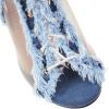 imageSHEMEE Womens Denim Patchwork Mesh Peep Toe High Heels Sandals Booties Lace Up Summer Opentoe Back Zipper Short Ankle Boots7cm Heel