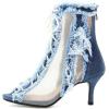 imageSHEMEE Womens Denim Patchwork Mesh Peep Toe High Heels Sandals Booties Lace Up Summer Opentoe Back Zipper Short Ankle Boots7cm Heel