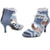 imageSHEMEE Womens Denim Patchwork Mesh Peep Toe High Heels Sandals Booties Lace Up Summer Opentoe Back Zipper Short Ankle Boots7cm Heel Style1