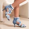 imageSHEMEE Womens Denim Patchwork Mesh Peep Toe High Heels Sandals Booties Lace Up Summer Opentoe Back Zipper Short Ankle Boots7cm Heel Style1