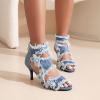 imageSHEMEE Womens Denim Patchwork Mesh Peep Toe High Heels Sandals Booties Lace Up Summer Opentoe Back Zipper Short Ankle Boots7cm Heel Style1