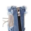 imageSHEMEE Womens Denim Patchwork Mesh Peep Toe High Heels Sandals Booties Lace Up Summer Opentoe Back Zipper Short Ankle BootsBlue