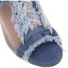 imageSHEMEE Womens Denim Patchwork Mesh Peep Toe High Heels Sandals Booties Lace Up Summer Opentoe Back Zipper Short Ankle BootsBlue